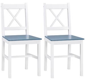 HOMCOM Dining Chairs Set of 2, Pine Wood Kitchen Chairs with Cross Back, Solid Structure for Living Room and Dining Room, White