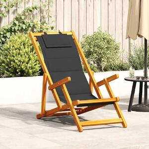 Eugene Wooden Folding Beach Chair With Black Fabric Seat