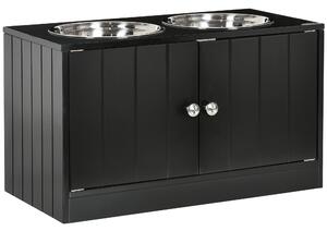 PawHut Raised Dog Bowls for Large Dogs Pet Feeding Station with Stand, Storage, 2 Stainless Steel Food and Water Bowls, Black, 60 x 30 x 35.5 cm