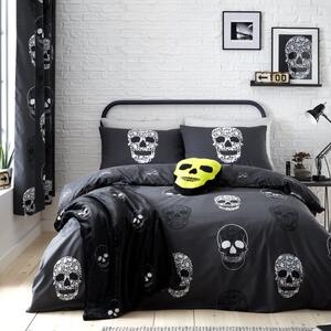 Catherine Lansfield Skulls Reversible Duvet Cover & Pillowcase Set