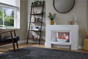 Suncrest Stockeld Electric Fire Suite with Smart Remote & Flat to Wall Fitting - White & Brushed Steel
