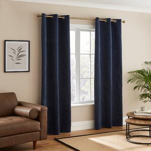 Padded Corduroy Eyelet Curtain Navy