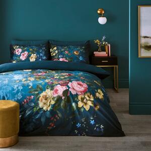 Arabella Blue Floral Luxury Velvet Duvet Cover & Pillowcase Set