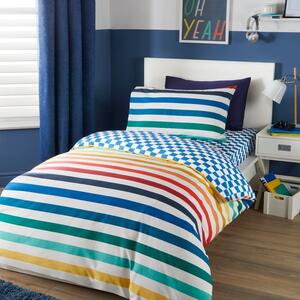 Beckett Stripe Multicoloured Reversible Duvet Cover & Pillowcase Set