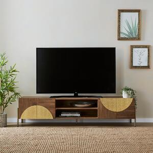 Zaneta Extra Wide Tv Unit for Tvs Up To 80, Mango Wood and Brass Green