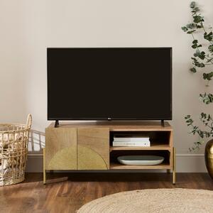 Zaneta Small Tv Unit for Tvs Up To 42, Mango Wood and Brass Blue
