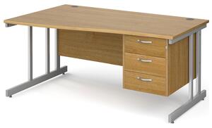All Oak Double C-Leg Left Hand Wave Desk 3 Drawers , 160wx99/80dx73h (cm)
