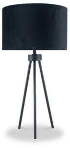Houston Matt Black Metal Tripod Table Lamp with Black Velvet Shade | Roseland Furniture