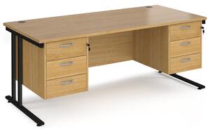 Value Line Deluxe C-Leg Rectangular Desk 3+3 Drawers (Black Legs), 180wx80dx73h (cm), Oak