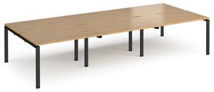 Prime Back To Back Triple Bench Desk (Black Legs), 360wx160dx73h (cm), Oak