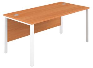 Progress H-Leg Narrow Rectangular Desk, 140wx60dx73h (cm), White/Beech