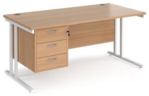 Value Line Deluxe C-Leg Rectangular Desk 3 Drawers (White Legs), 160wx80dx73h (cm), Beech