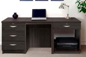 Small Office Desk Set With 3 Media Drawers, 1 Standard Drawer & Printer Shelf (Black Havana)