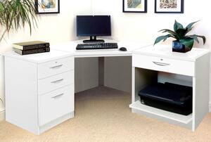 Small Office Corner Desk Set With 3+1 Drawers & Printer Shelf (White)