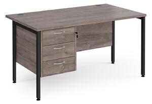 Value Line Deluxe H-Leg Rectangular Desk 3 Drawers (Black Legs), 140wx80dx73h (cm), Grey Oak