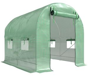 Outsunny 2.5 x 2m Walk-In Polytunnel Greenhouse, with Steel Frame, PE Cover, Roll-Up Door and 4 Windows, Green