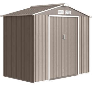 Outsunny 7 x 4ft Metal Garden Sheds with Lockable Double Doors, Metal Bike Shed with Vents & Floor Foundation, Brown Aosom UK