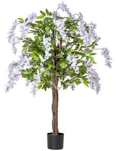 HOMCOM Artificial Realistic Wisteria Flower Tree Faux Decorative Plant in Nursery Pot for Indoor Outdoor Décor, 110cm