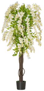 HOMCOM Artificial Realistic White Wisteria Tree Faux Decorative Plant in Nursery Pot for Indoor Outdoor Décor, 160cm