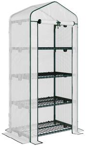 Outsunny 4 Tier Mini Greenhouse, Portable Green House with Steel Frame, PE Cover, Roll-up Door, 70 x 50 x 160 cm, White Aosom UK