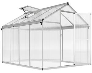 Outsunny 8 x 6 Greenhouse Polycarbonate Greenhouse, Aluminium Frame Walk-In Greenhouse with Rain Gutters and Window, Garden Plants Aosom UK