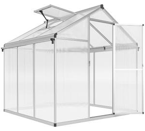 Outsunny 6 x 6ft Polycarbonate Greenhouse with Rain Gutters, Large Walk-In Green House with Window, Garden Plants Grow House with Aluminium Aosom UK