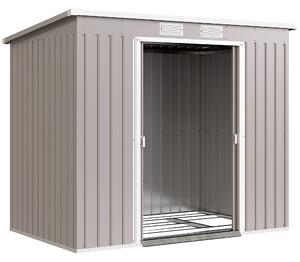 Outsunny Outdoor Garden Metal Equipment Tool Storage Shed w/ Foundation, Double Door, Vents and Sloped Roof, Grey