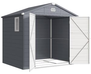 Outsunny 8 x 6ft Garden Shed with Foundation Kit, Polypropylene Outdoor Storage Tool House with Ventilation Slots and Lockable Door, Grey