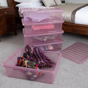 Wham Crystal Set of 5 Underbed Boxes & Lids, 32L Pink