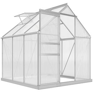 Outsunny 6x6 ft Walk-In Polycarbonate Greenhouse, Durable Aluminium Garden Green House with Adjustable Roof Vent, UV Protection & Galvanised Base for Year-Round Growing Aosom UK