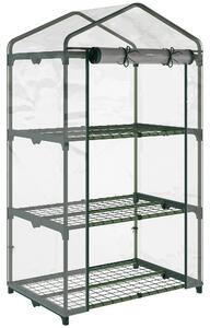 Outsunny Mini Greenhouse Shelving Unit: Clear PVC Panels for Plant Nurturing, Roll-Up Door, 69Lx49Wx125H cm Aosom UK