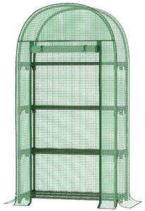 Outsunny Compact Mini Greenhouse Outdoor with Storage Shelf and Roll-Up Zippered Door, 80x49x160cm - Green Aosom UK