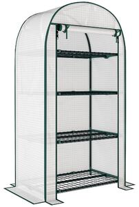 Outsunny 80 x 49 x 160cm Mini Greenhouse, Portable Garden Plant Green House w/ Storage Shelf, Roll-Up Zippered Door, Metal Frame Aosom UK