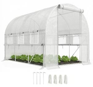 Outsunny 3 x 2 x 2m Walk-in Tunnel Greenhouse, Polytunnel Tent with PE Cover, Zippered Roll Up Door and 6 Mesh Windows, White