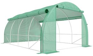 Outsunny 4x3x2m Polytunnel Greenhouse Walk-in Grow House Tent with Roll-up Sidewalls, Zipped Door, Green