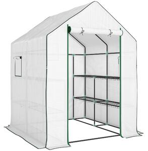 Outsunny 143 x 140cm Walk-In Greenhouse, with Accessories - White