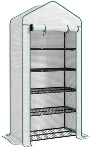 Outsunny 5 Tier Widened Mini Greenhouse w/ Reinforced PE Cover, Portable Green House w/ Roll-up Door & Wire Shelves, 193H x 90W x 49Dcm, White