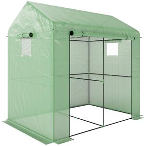 Outsunny Greenhouse, Walk-in Garden Grow House with Roll-up Door and Mesh Windows, 200 x 140 x 200cm, Green Aosom UK