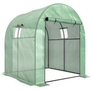 Outsunny Greenhouse and Polytunnels w/ Three-layer Plastic Cover, Walk-in Grow House w/ Doors & Mesh Windows, 1.8x1.8x2m, Green Aosom UK