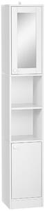 Kleankin Tall Bathroom Storage Cabinet with Mirror, Narrow Freestanding Floor Cabinet with Adjustable Shelves