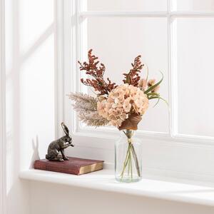 Artificial Dried Cream Hydrangea and Pampas Bouquet in Glass Vase