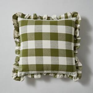 Frilled Check Cushion Olive