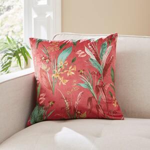 Tropical Velour Cushion Rhubarb