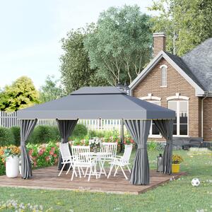 Outsunny 3 x 4m Aluminium Alloy Gazebo Marquee Canopy Pavilion Patio Garden Party Tent Shelter with Nets and Sidewalls - Grey