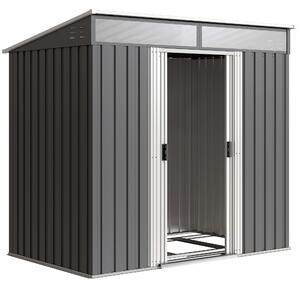 Outsunny 4x6 Metal Shed with Foundation, Lockable Sliding Doors, Garden Shed with 2 Vents for Bike and Tool, Grey Aosom UK