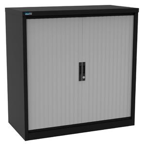 Silverline Kontrax Side Tambour Door Cupboards 100cm Wide, 100wx51dx102h (cm), Black/Light Grey