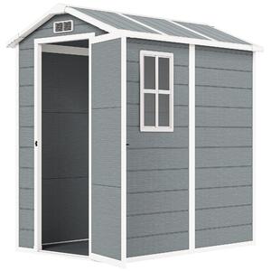 Outsunny 4x6ft Outdoor Storage Shed with Built-In Floor, Lockable Door, Windows & Vents for Garden Tools, Grey Aosom UK