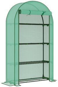 Outsunny 4 Tier Mini Greenhouse with Reinforced PE Cover, Portable Small Greenhouse with Roll-Up Door, 105 x 45 x 160cm, Green