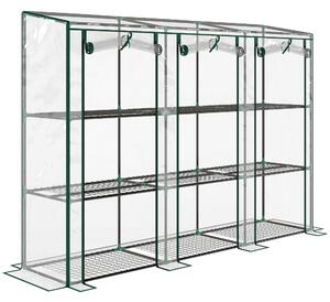 Outsunny 3 Tier Lean-to Mini Greenhouse with Reinforced Plastic Cover, Portable Small Greenhouse with 3 Roll-Up Doors, 215 x 46 x 151cm, Clear