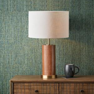 Laurence Tan Leather and Brass Cylindrical Table Lamp